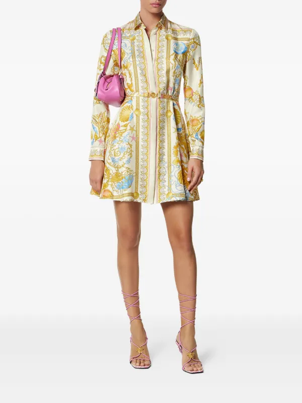 Versace Underwater Barocco Silk Midi Shirt Dress Gold FARFETCH PH