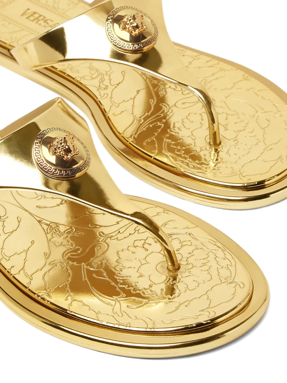 Versace Alia metallic flat sandals Gold