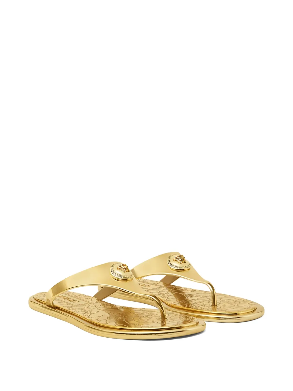 Versace Alia metallic flat sandals Gold