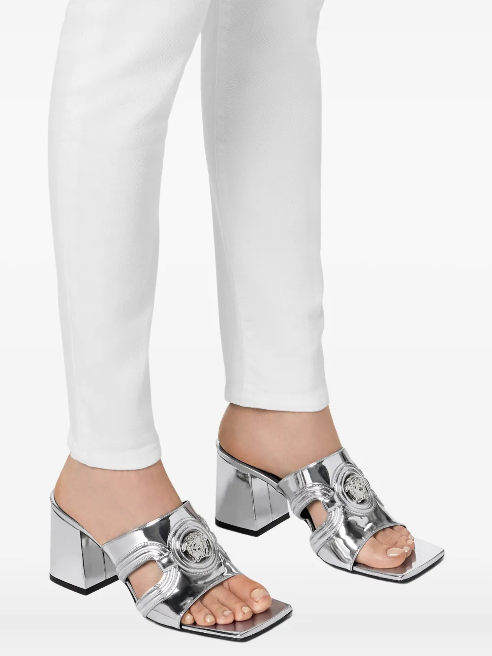 Versace 70mm Medusa '95 metallic mules Silver