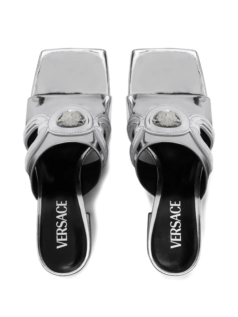 Versace 70mm Medusa '95 metallic mules Silver