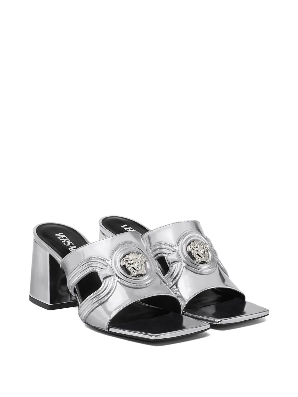 Versace 70mm Medusa '95 metallic mules Silver