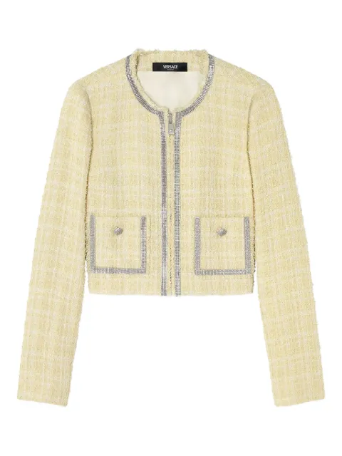 Versace chamarra de tweed con detalles de cristal