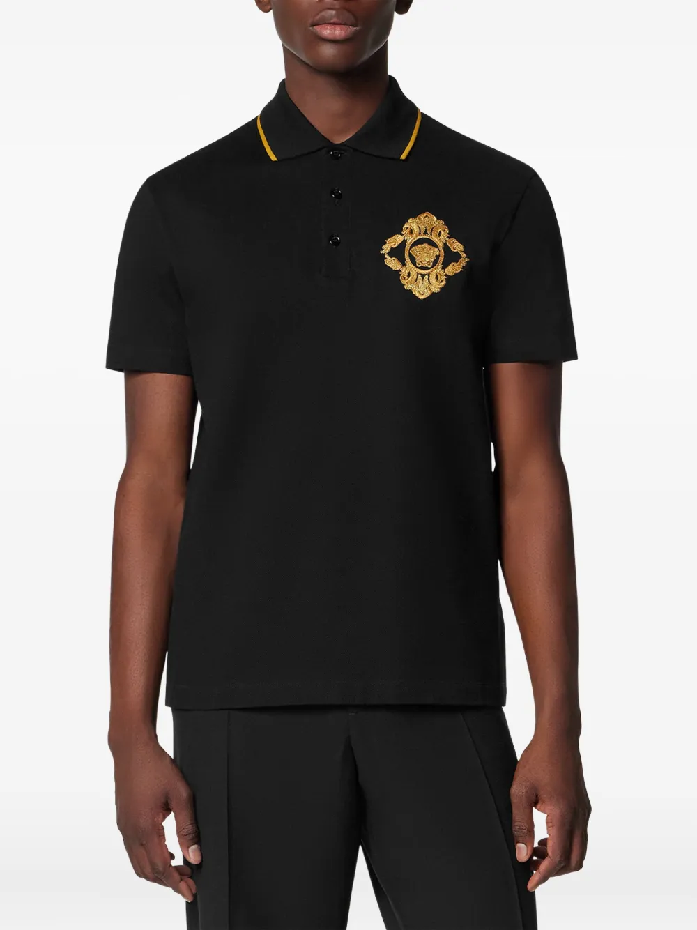 Versace Architectural Baroque poloshirt met borduurwerk Zwart