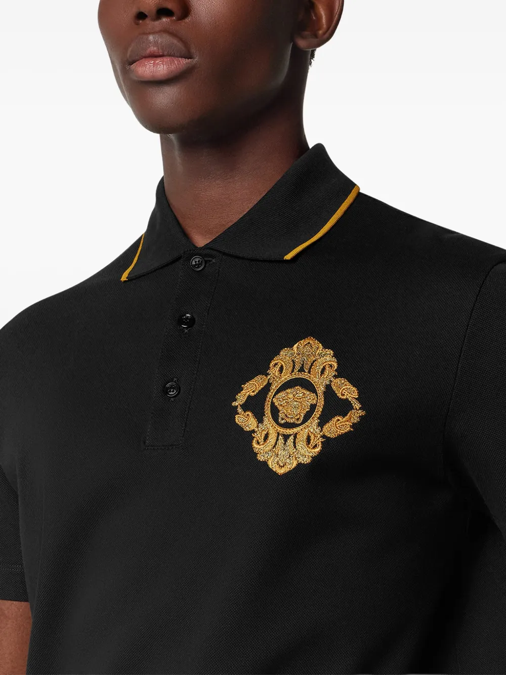 Versace Architectural Baroque poloshirt met borduurwerk Zwart