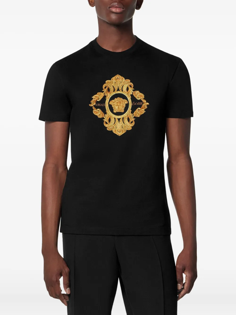 Versace Architectural Baroque T-shirt met borduurwerk Zwart