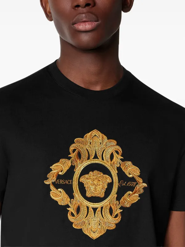 Versace Architectural Baroque-embroidered T-shirt | Black | FARFETCH