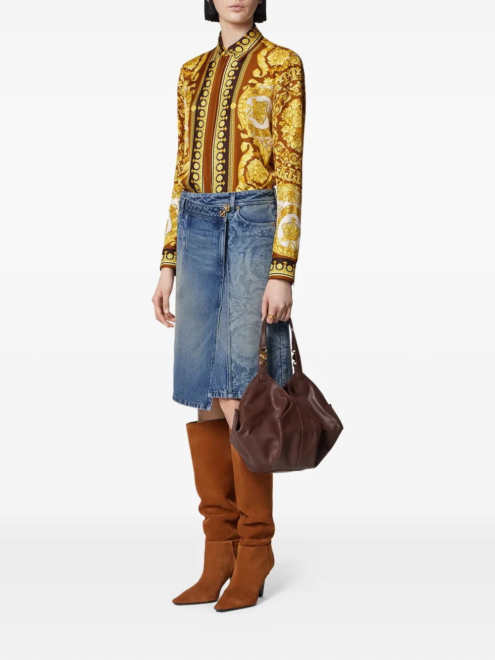 Versace Button-up blouse met Barocco-print Geel
