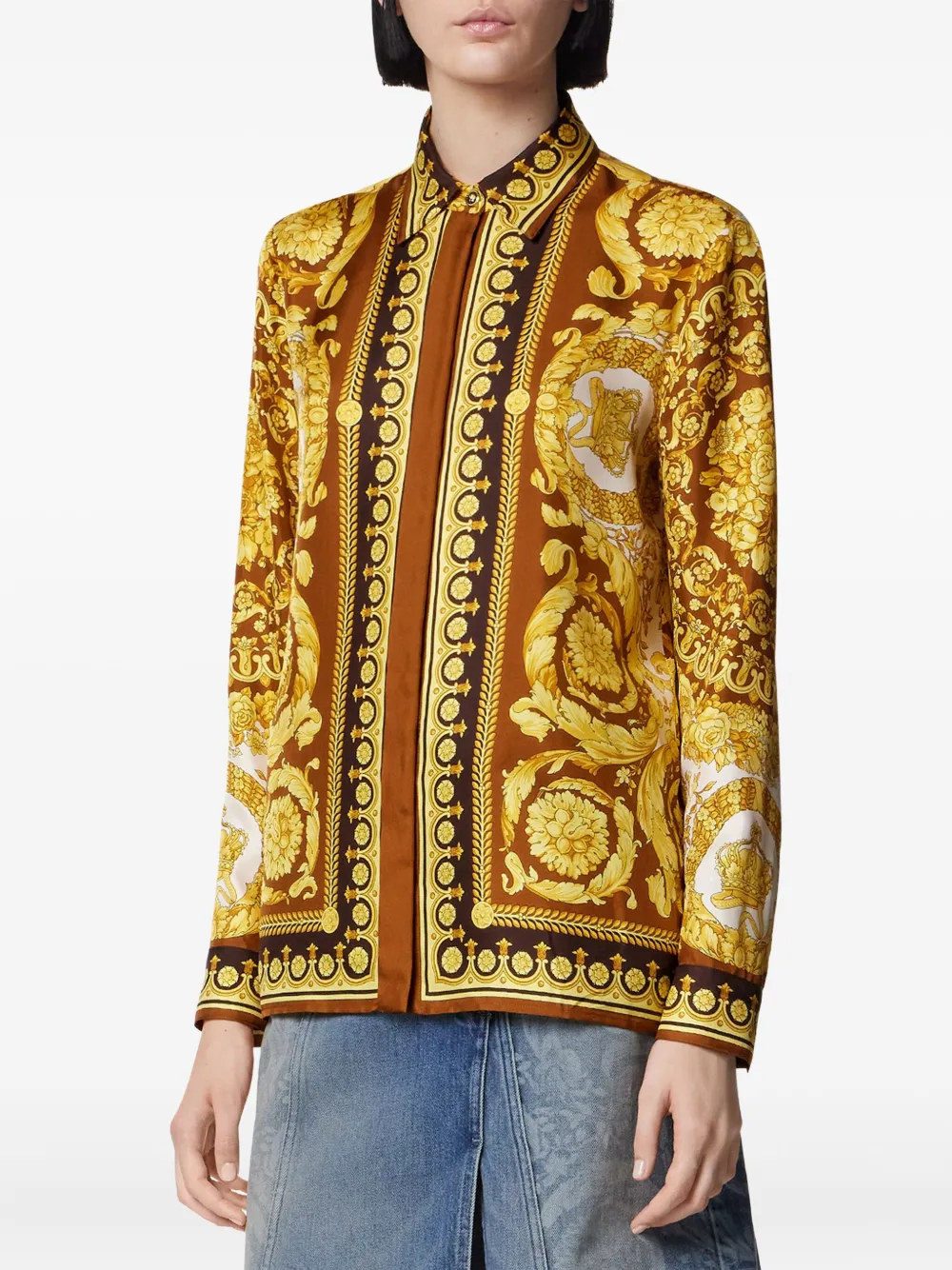 Versace Button-up blouse met Barocco-print Geel