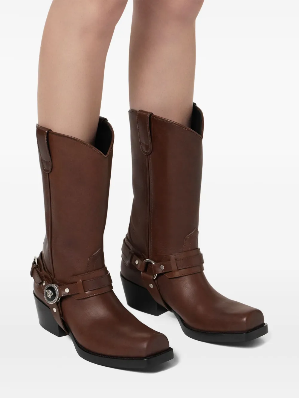 Versace leather cowboy boots Brown