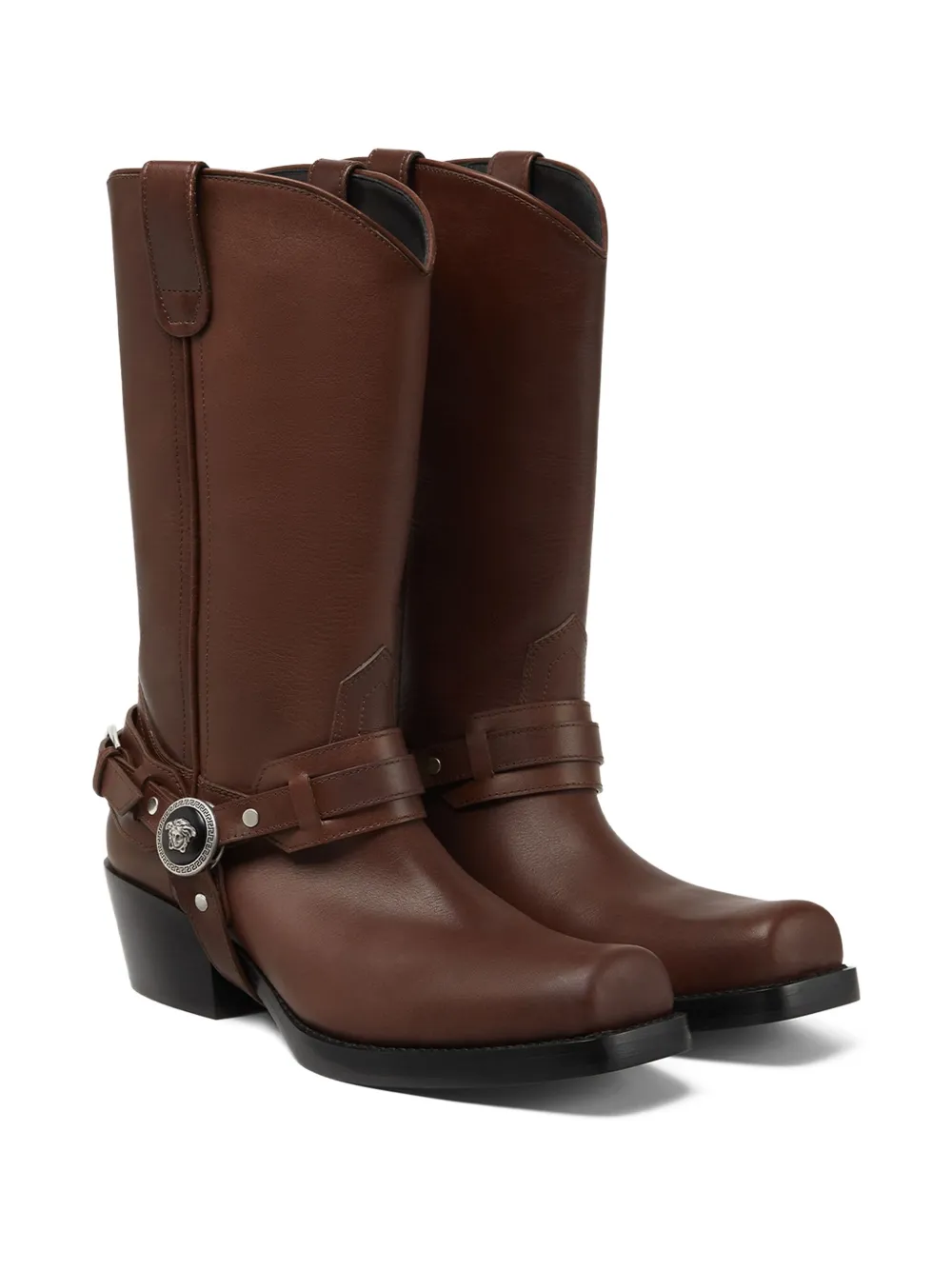 Versace leather cowboy boots Brown