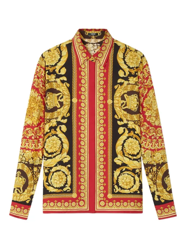 Versace Barocco-print Silk Shirt in Red