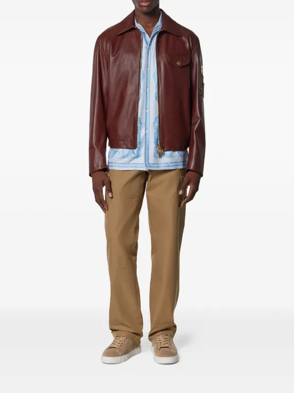 VERSACE レザージャケット ダークブラウン レザー バイカー ジャケット ブラック | VERSACE JP