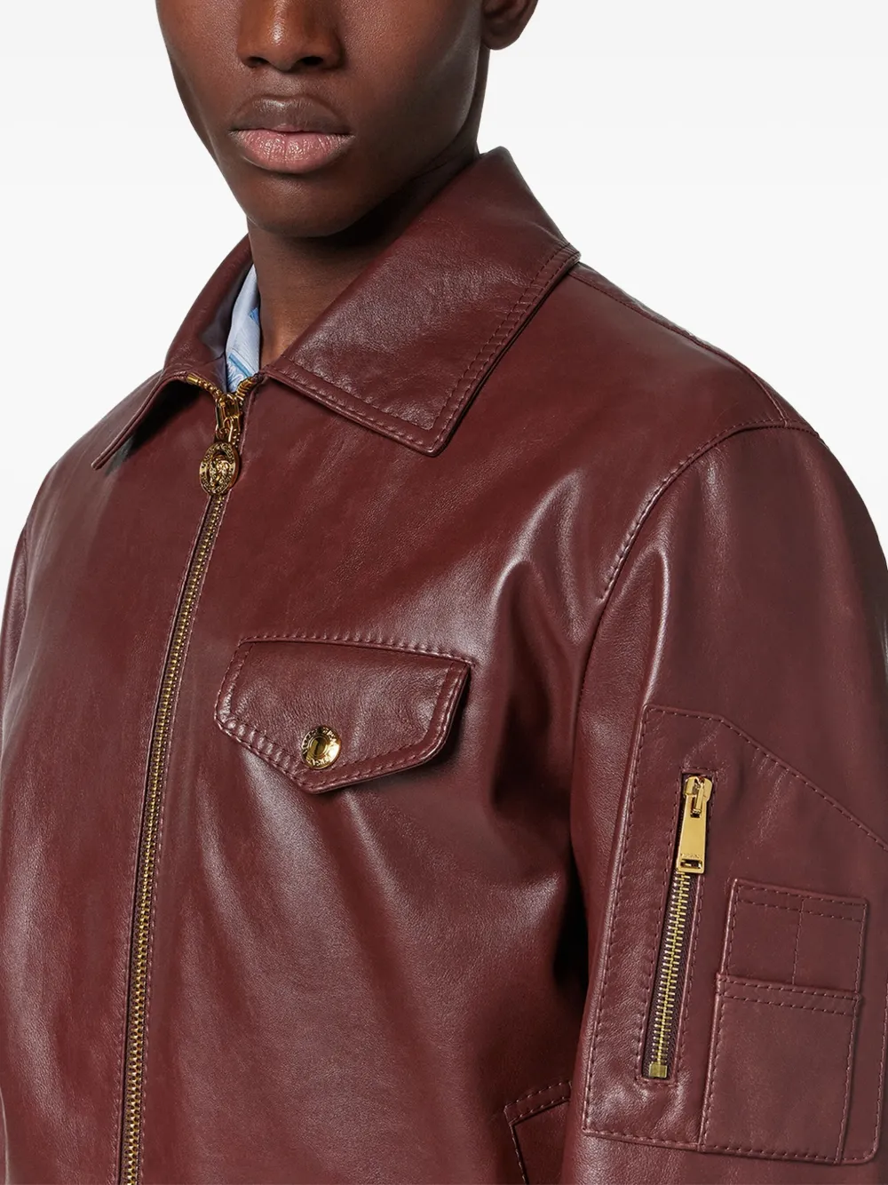 Versace Leren bikerjack Bruin