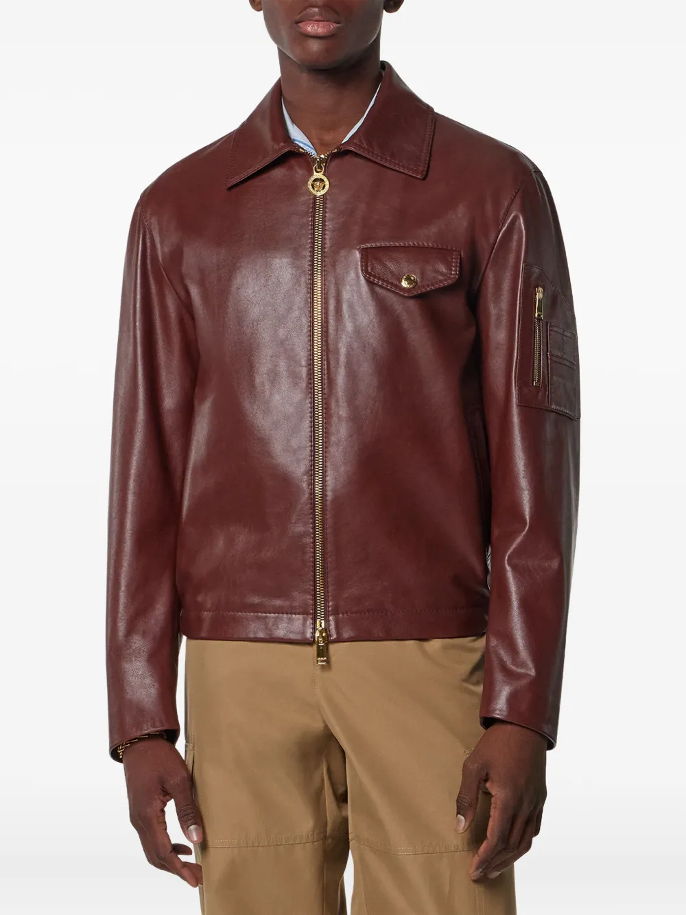 Versace Leren bikerjack Bruin
