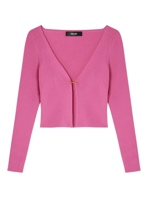 Cardigan Safety Pin en maille nervurée - Versace - Modalova