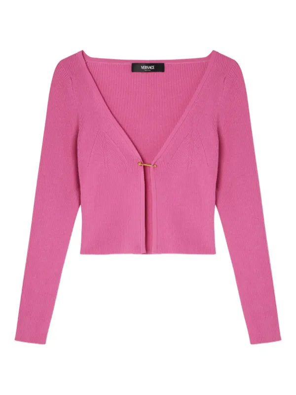 Versace Safety Pin Ribbed-knit Cardigan in Pink