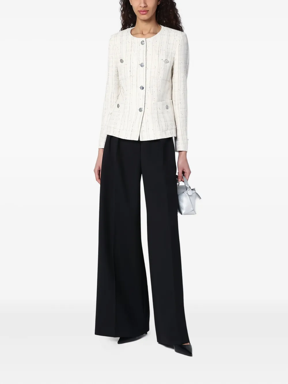 Tagliatore sequin-embellished tweed jacket Beige