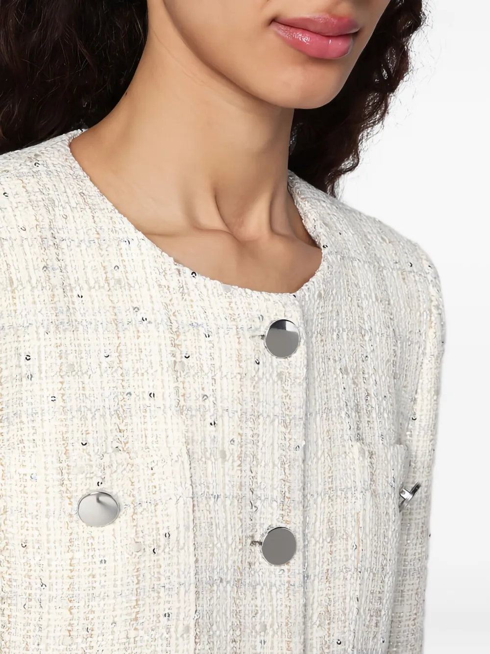 Tagliatore sequin-embellished tweed jacket Beige