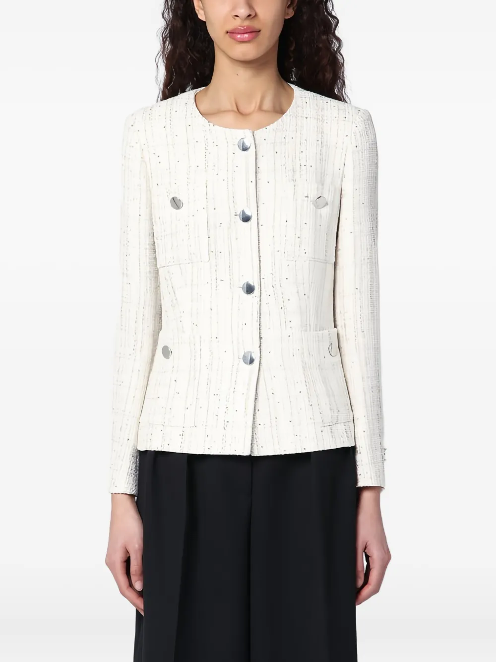Tagliatore sequin-embellished tweed jacket Beige