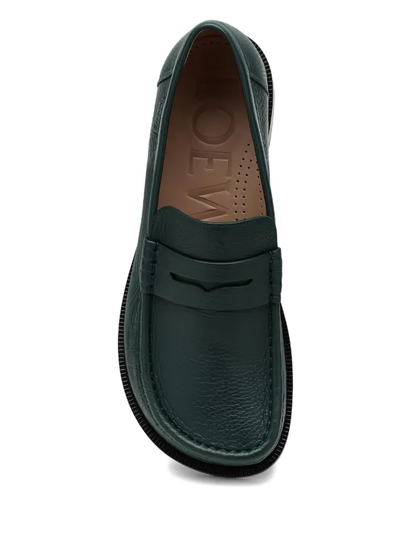 LOEWE Campo Leather Penny Loafers | Green | FARFETCH