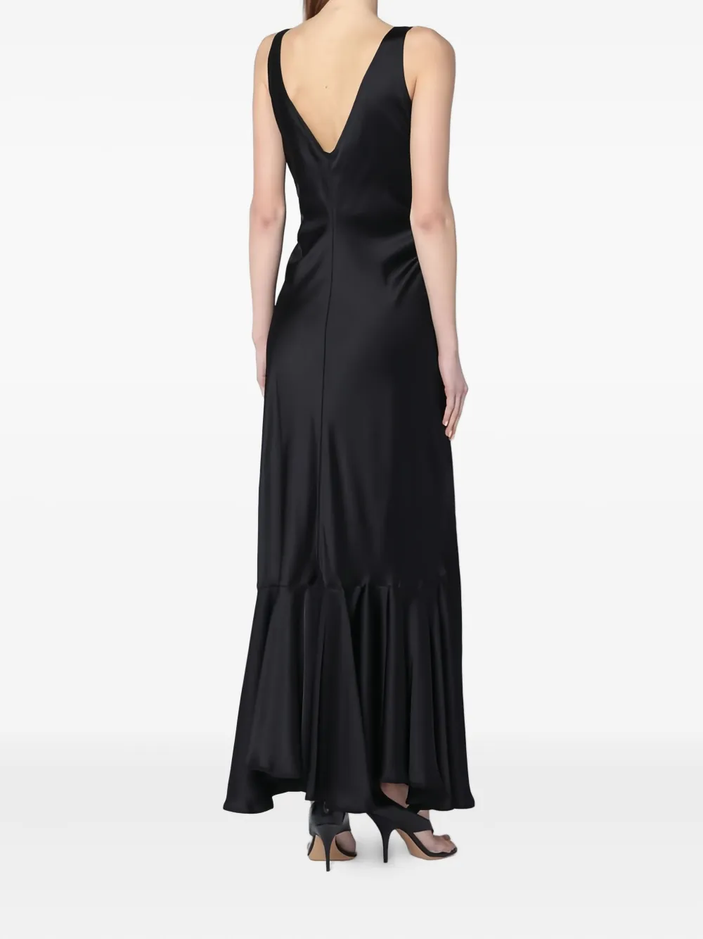 Sportmax Maxi-jurk met ruches en V-hals Zwart