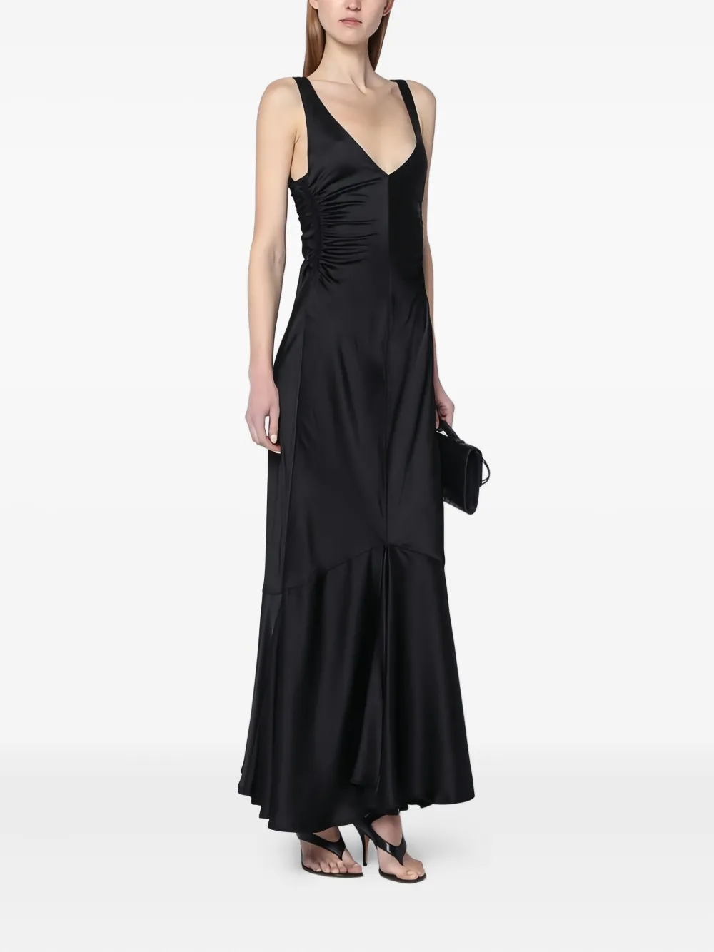Sportmax Maxi-jurk met ruches en V-hals Zwart
