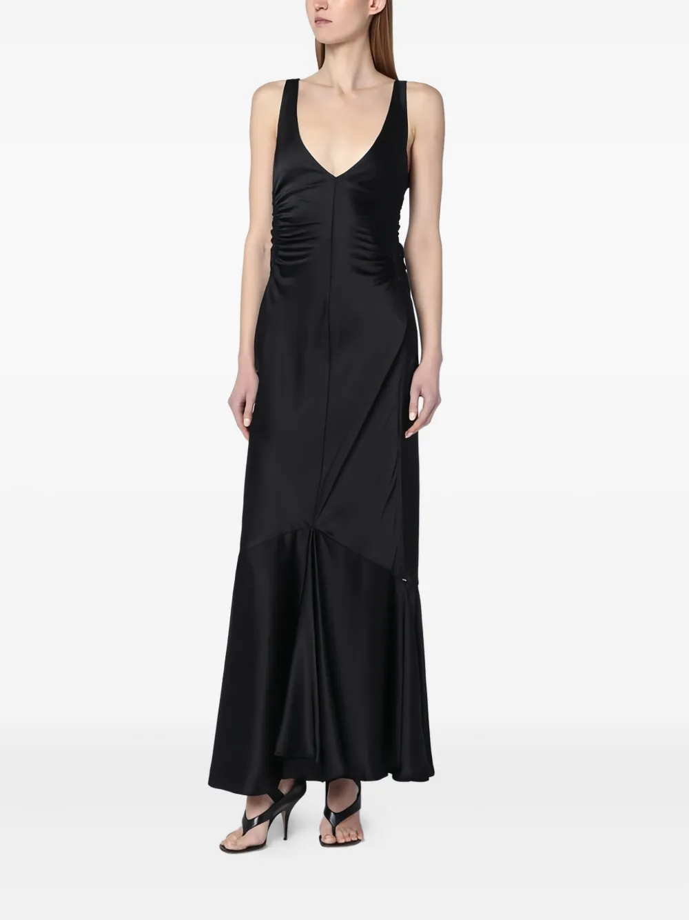 Sportmax Maxi-jurk met ruches en V-hals Zwart