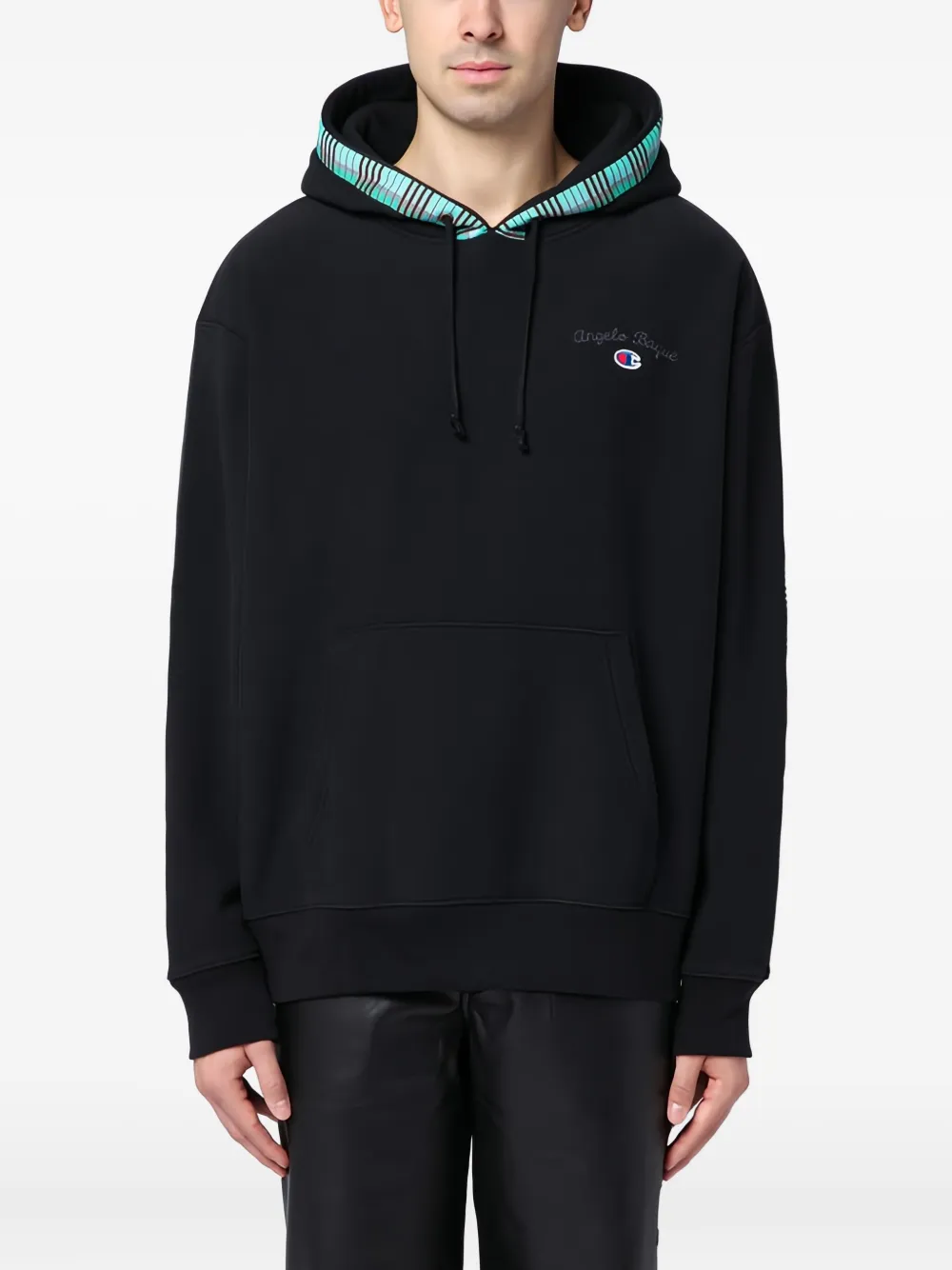 Champion x Angelo Baque plaid-insert hooded sweatshirt Zwart