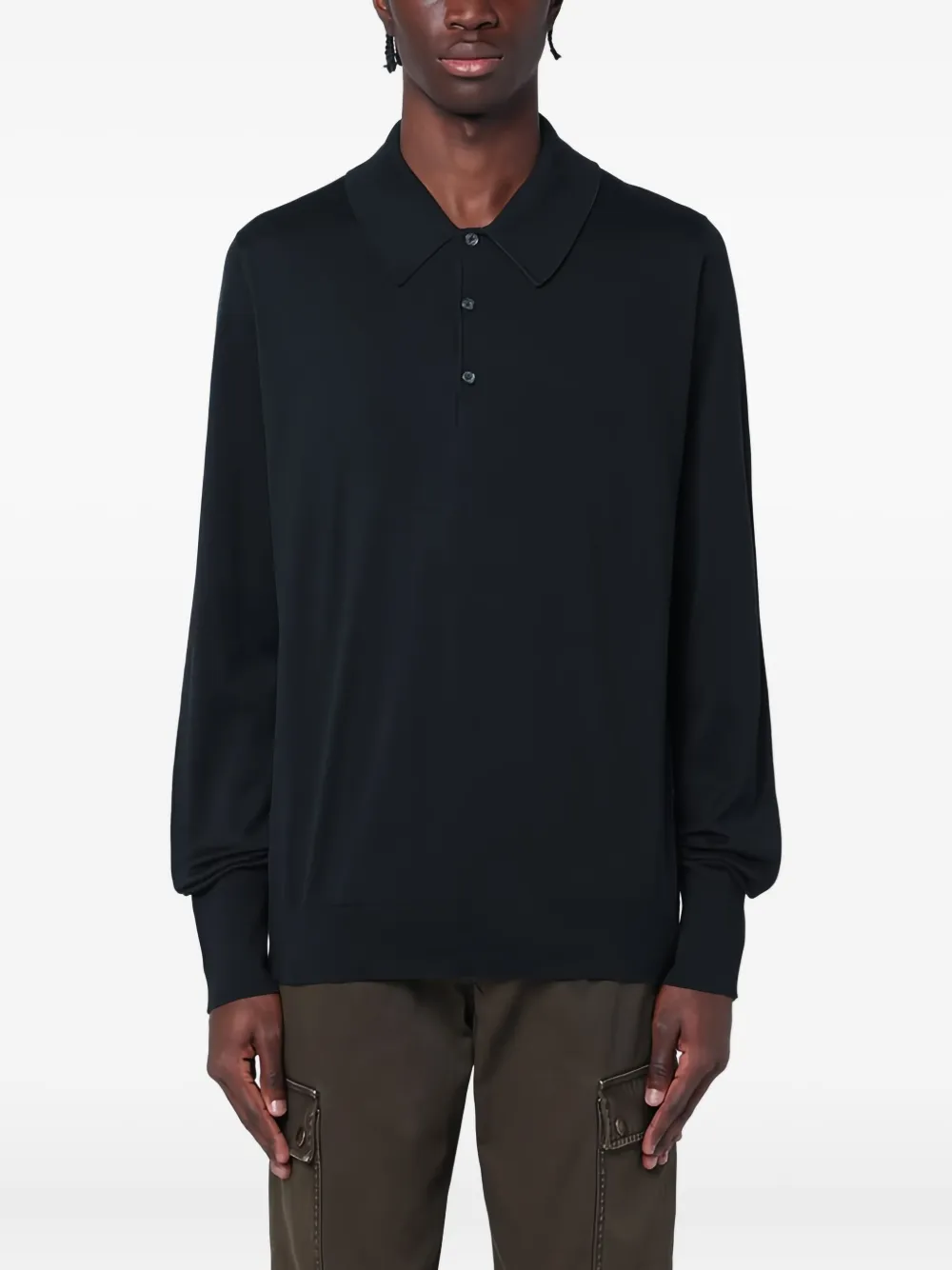 John Smedley Poloshirt met lange mouwen Zwart