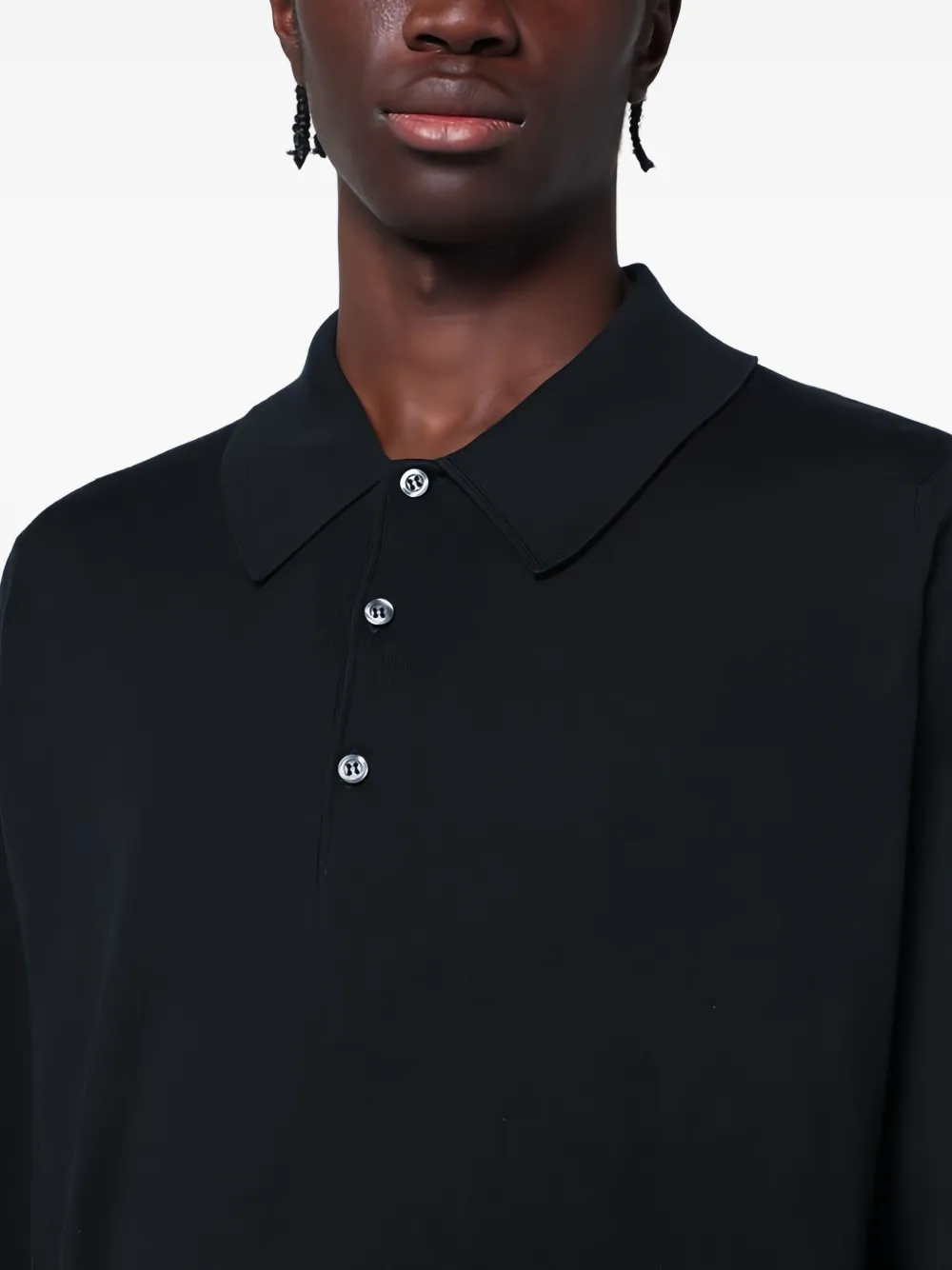 John Smedley Poloshirt met lange mouwen Zwart