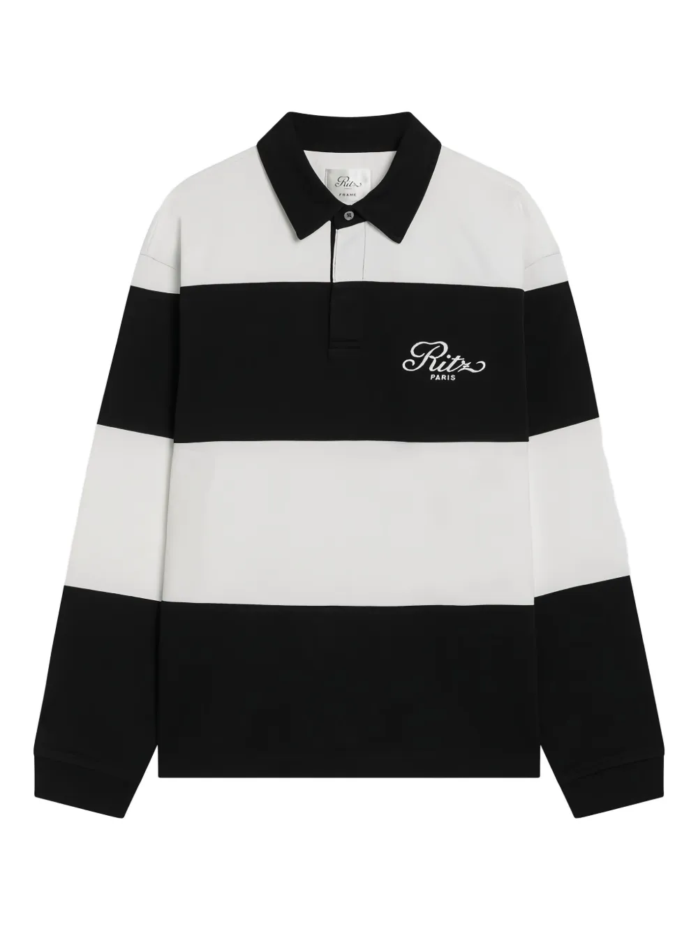 FRAME x Ritz Paris stripped rugby polo top Zwart