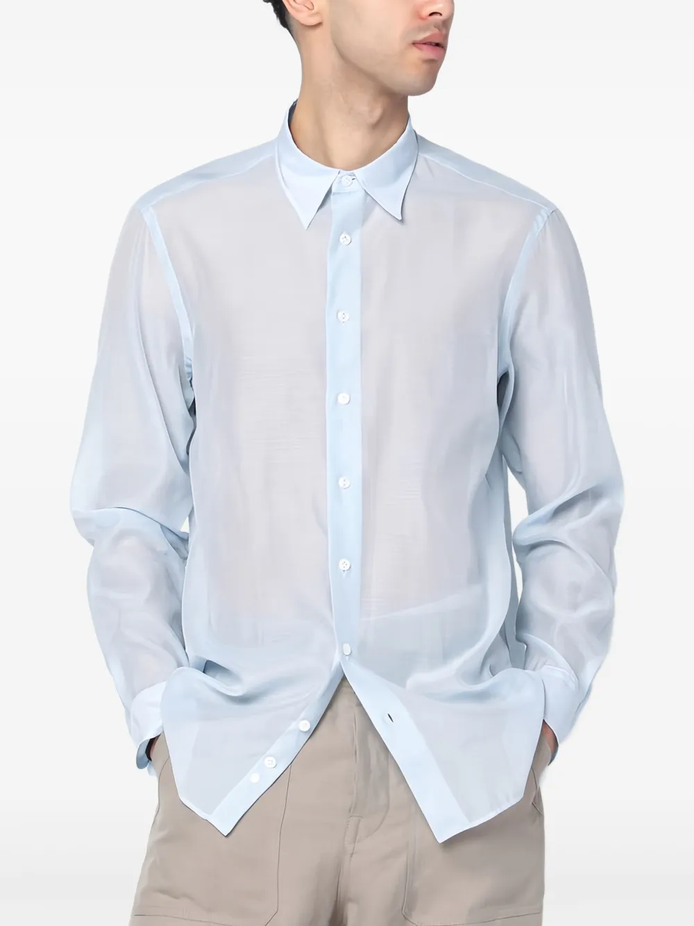 Lardini semi-sheer long-sleeve shirt - Blauw