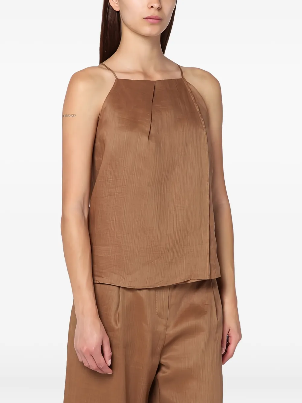 Max Mara Tobacco-coloured Ramie Gauze Top In Brown