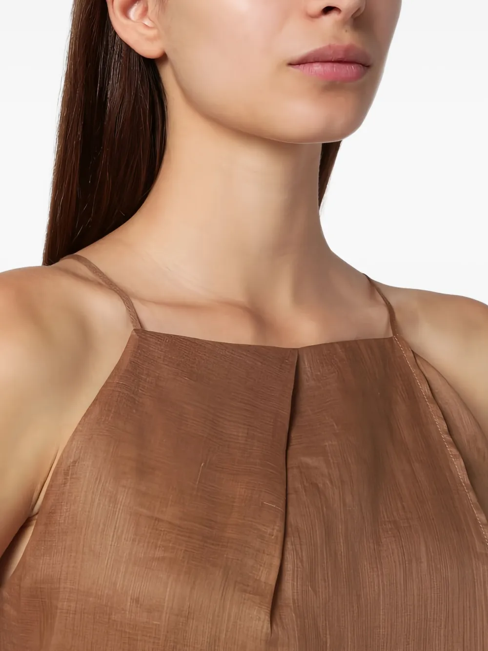 Max Mara Tobacco-coloured Ramie Gauze Top In Brown