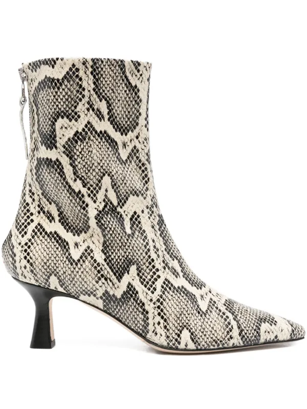 Aeyde 70mm Elina snake-print pointed-toe Ankle Boots Neutrals