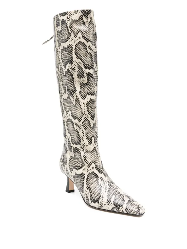 Aeyde 70mm Klea snake-print Calf Leather Boots Neutrals