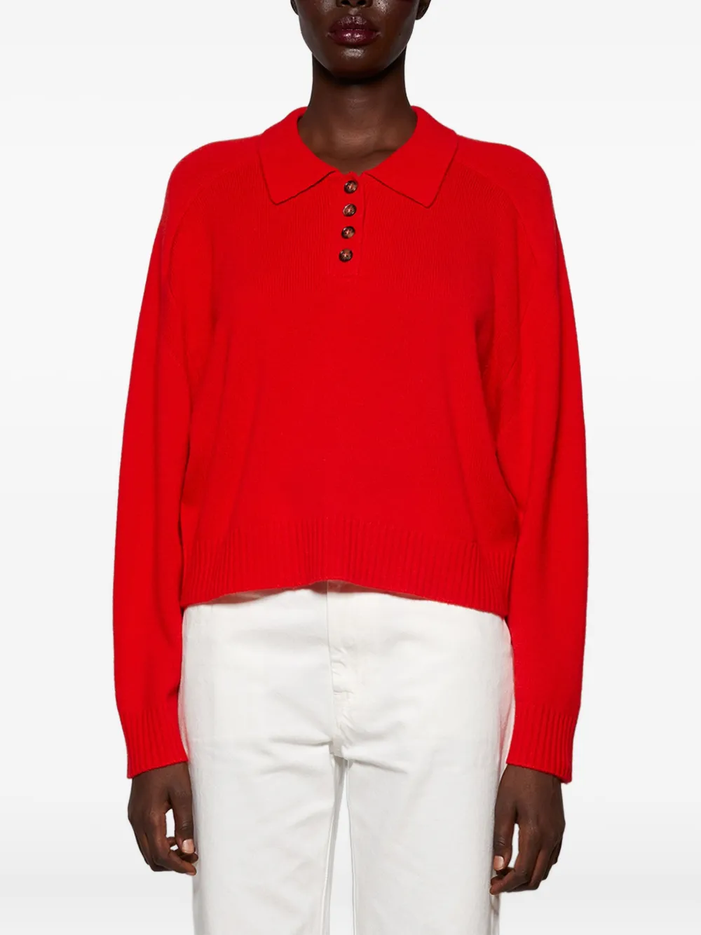 LOULOU DE SAISON HOMERE BUTTONED-COLLAR POLO TOPS