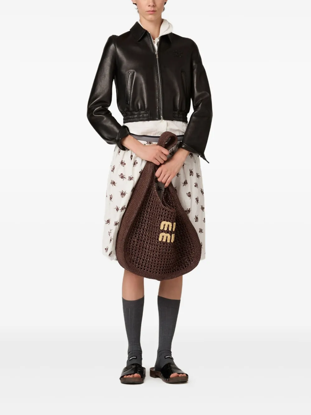 Miu Miu Geweven schoudertas met Raffia-effect - Bruin