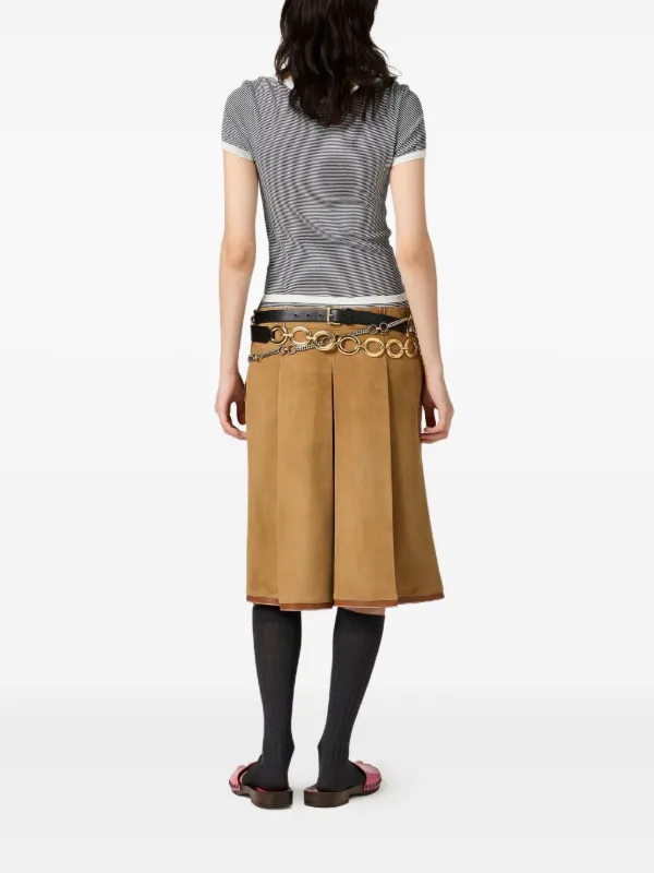 Miu Miu Suede Pleated Skirt | Brown | FARFETCH
