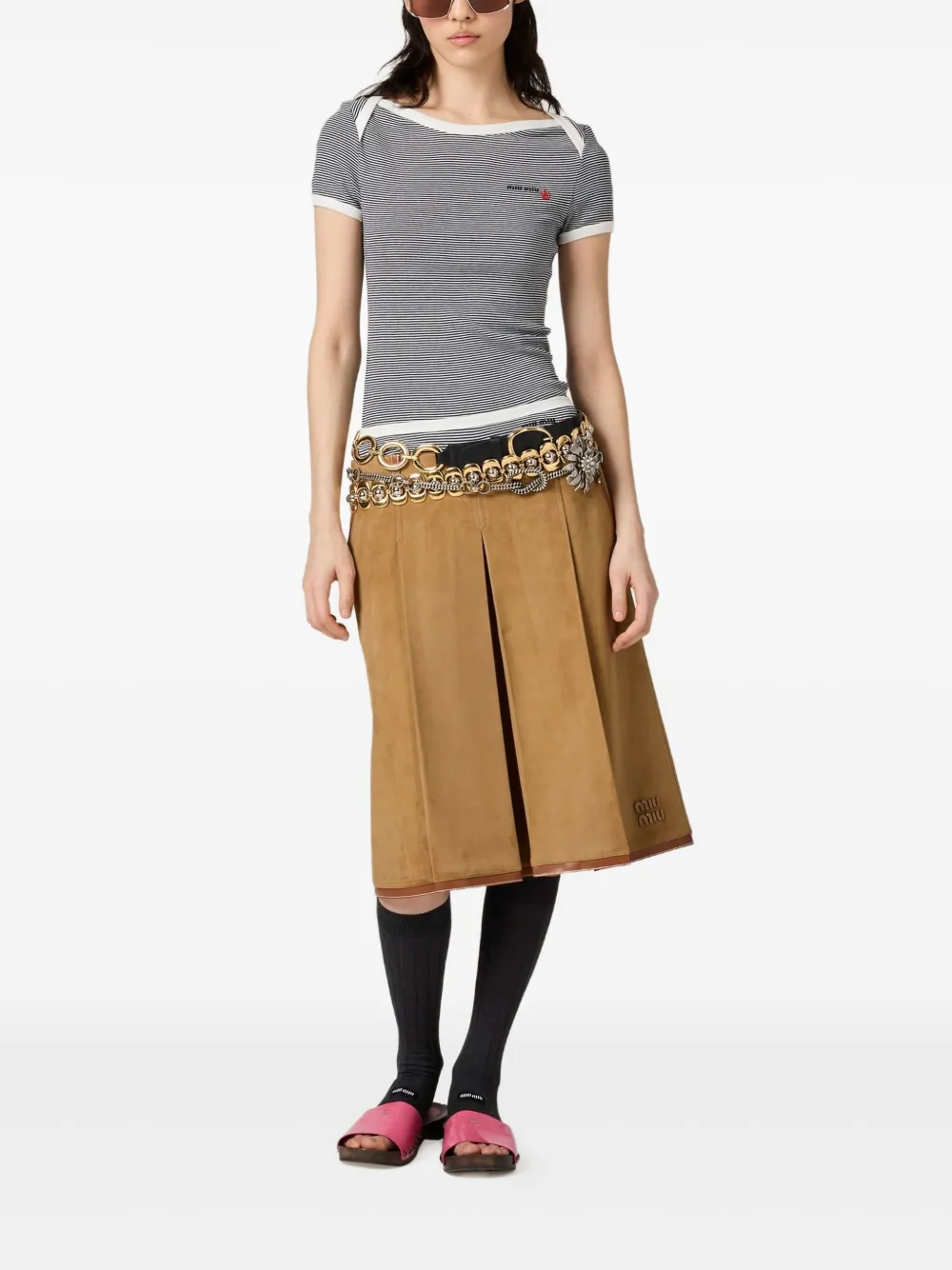 Miu Miu jupe en daim à design plissé | Jupes plissées | Image 2