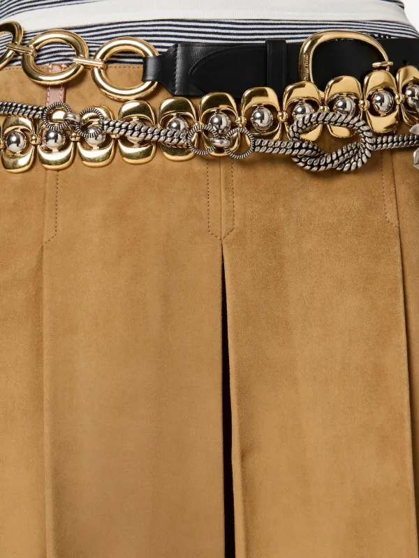 Miu Miu Pleated Suede Skirt | Brown | FARFETCH
