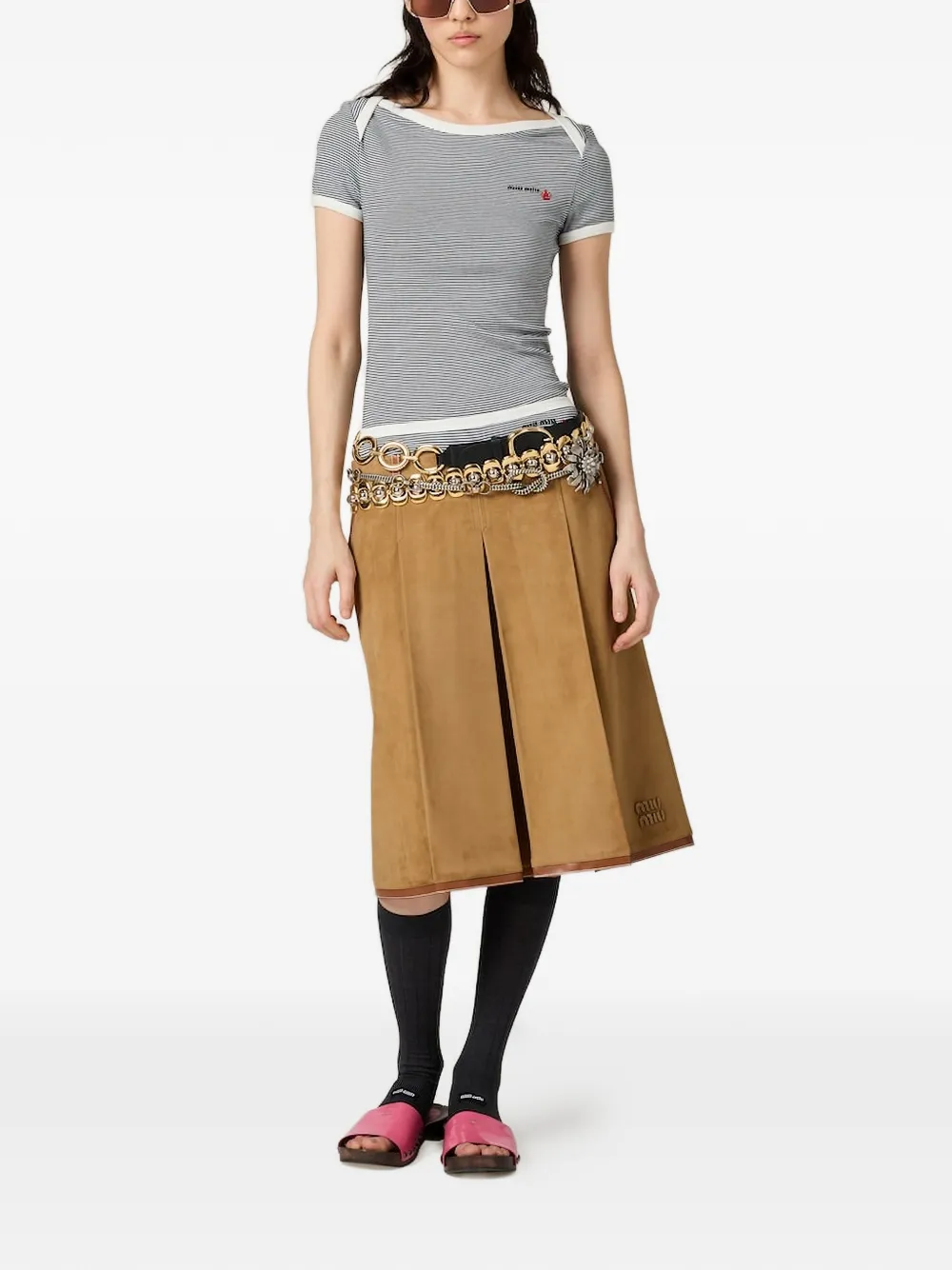 正規品 andmary Miu pleats skirt /brown M Miu Miu Pleated Suede Skirt | Brown | FARFETCH
