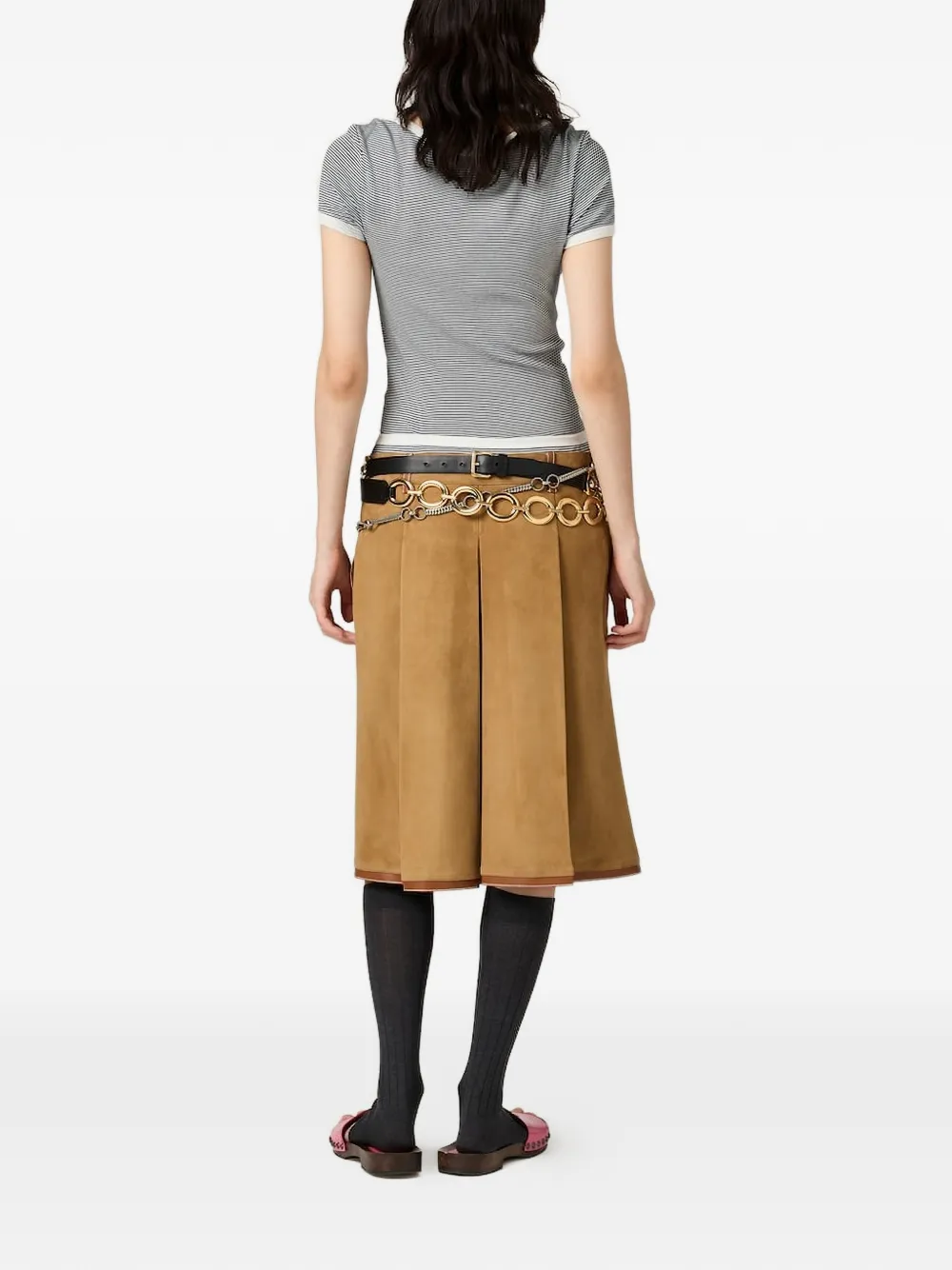 Miu Miu Pleated Suede Skirt | Brown | FARFETCH