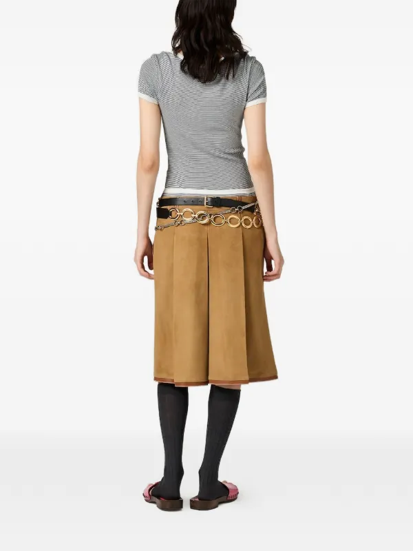 Miu Miu Pleated Suede Skirt | Brown | FARFETCH