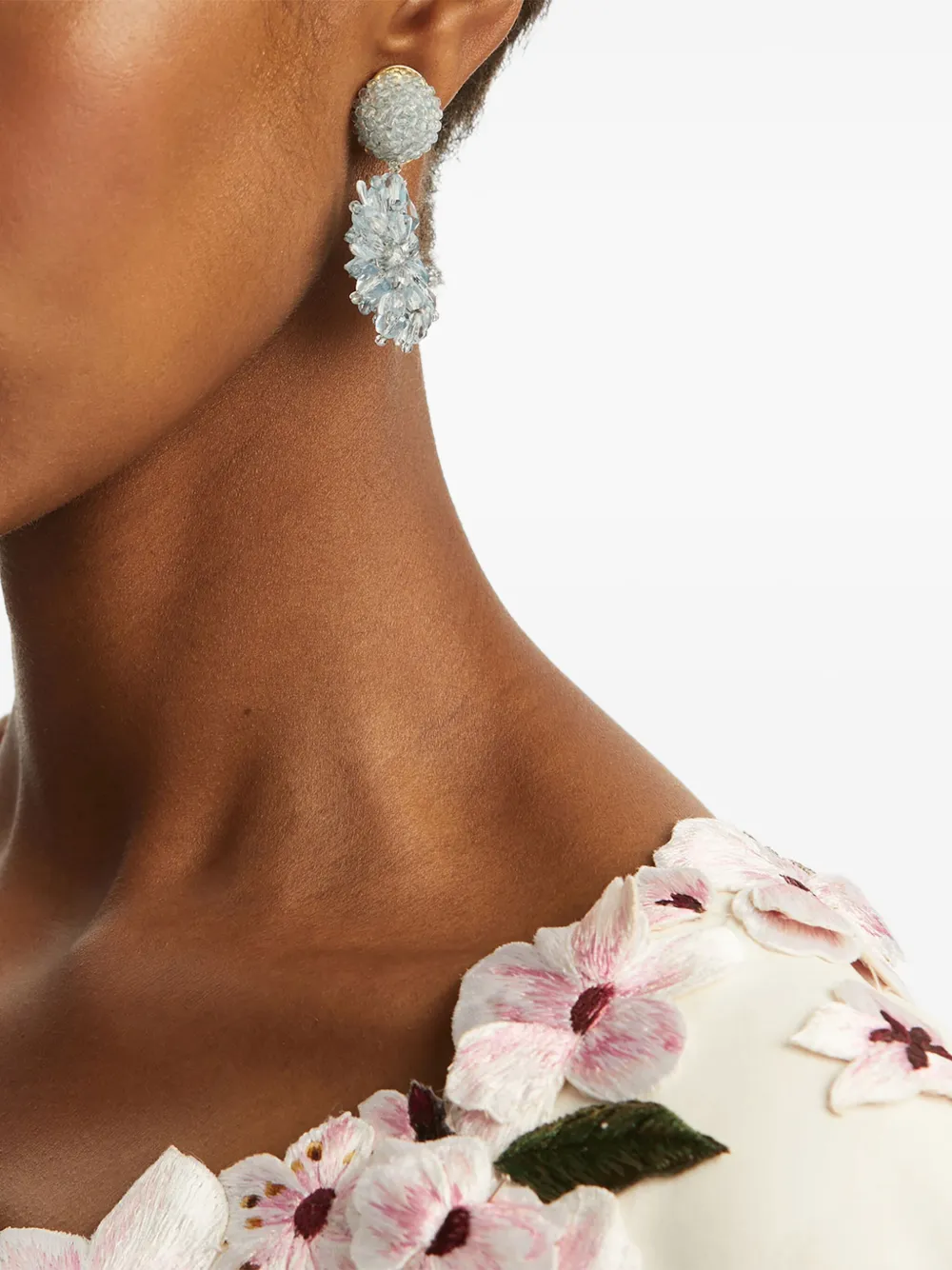 Oscar de la Renta Oorbellen met bloemendetail - Blauw