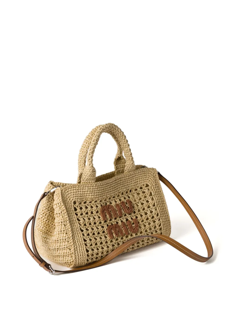Miu Geweven shopper met raffia-effect Beige