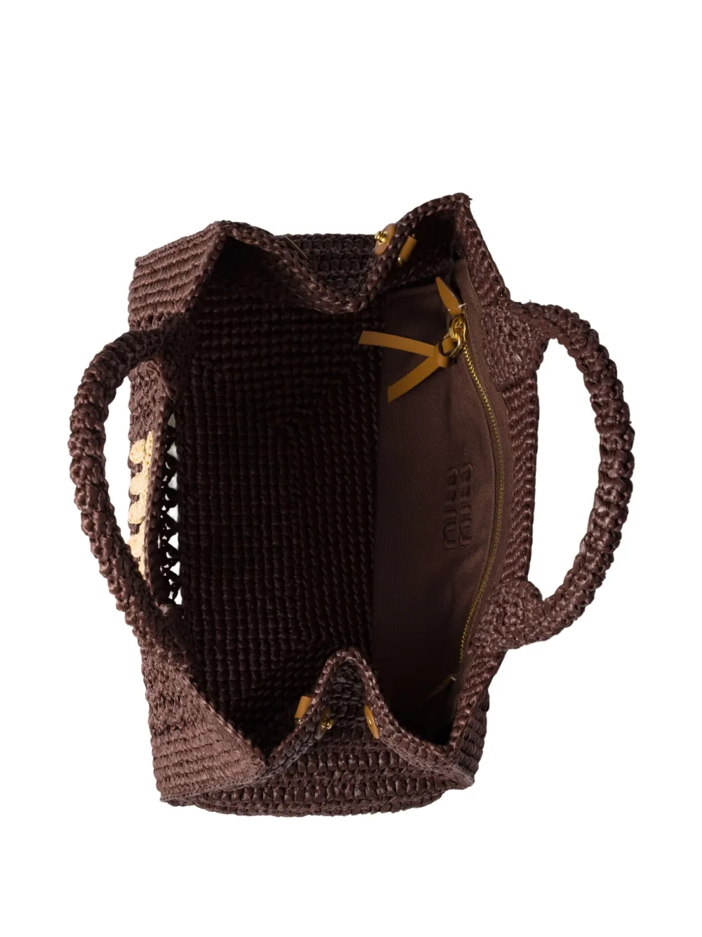 Miu Geweven handtas met raffia effect Bruin