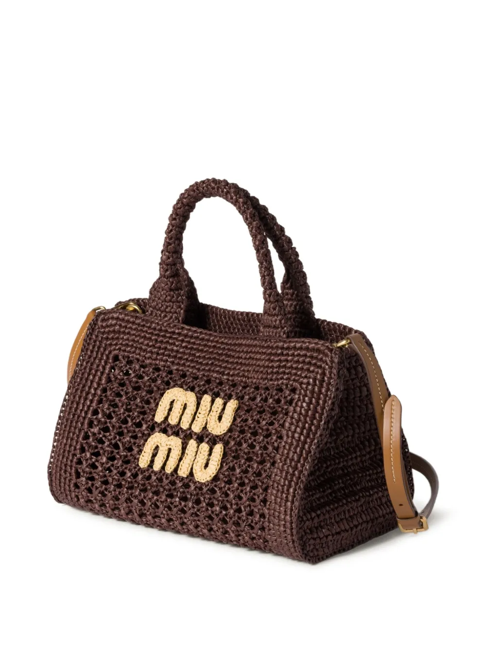 Miu Geweven handtas met raffia effect Bruin
