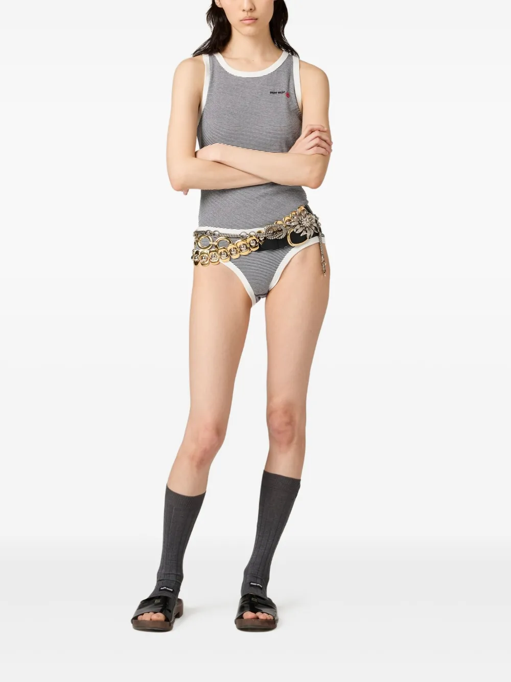 Miu Miu X Petit Bateau Ribbed Jersey Briefs In Blue